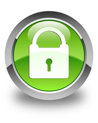 Padlock icon glossy green round button