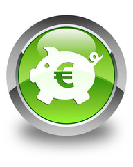 Piggy bank (euro sign) icon glossy green round button