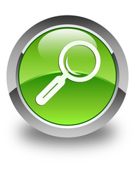 Magnifying glass icon glossy green round button