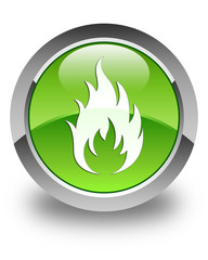 Fire icon glossy green round button
