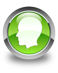 Head (male face) icon glossy green round button