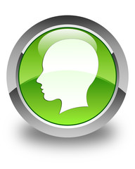 Head (female face) icon glossy green round button