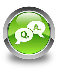 Question answer bubble icon glossy green round button