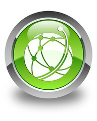 Global network icon glossy green round button