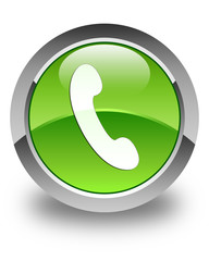 Phone icon glossy green round button 3