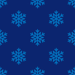 Fototapeta na wymiar Snowflake simple seamless pattern. Blue snow on dark background. Abstract wallpaper, wrapping decoration. Symbol of winter, Merry Christmas holiday, Happy New Year celebration Vector illustration