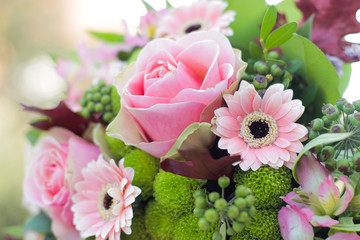 Wedding bouquet pink roses and gerberas