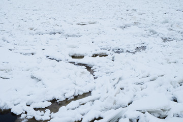 broken ice during freeze-up on a large river