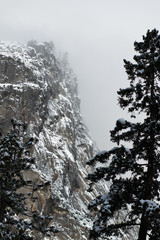 Granite wall with fresh snow