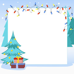 Obraz premium Cristmas card with Eve tree, gift boxes and text space