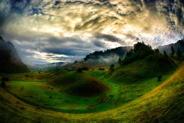 mountain landscape in summer morning - Fundatura Ponorului, Romania