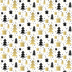 Fototapeta premium Seamless pattern with gold and black christmas trees.