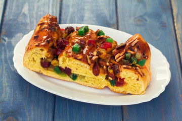 cake with dry fruits on white dish