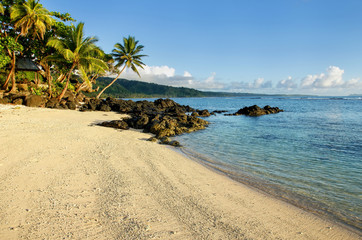 Sandy beach in Lavena village on Taveuni Island, Fiji