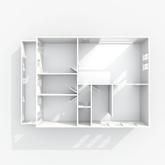 3d interior rendering of empty paper model home apartment