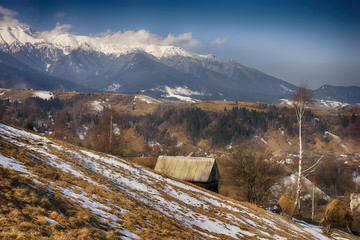 winter mountain hills landscape. Romania. Pestera. Brasov