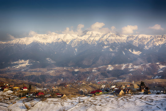 winter mountain hills landscape. Romania. Pestera. Brasov