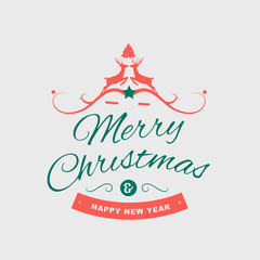 Merry Christmas and Happy New Year greeting card typography flyer template with lettering. Bright fall leaves. Poster, card, label, banner design set. Vector illustration