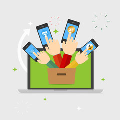 Flat design business concept Touch screen finger for website and promotion banners and computer, Vector illustrator