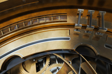 Abstaract 3d rendering illustration of watches with gears. Old looking metal with silver and glass elements. Detailed structures.