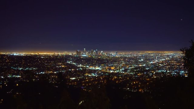 View of downtown Los Angeles from above at night