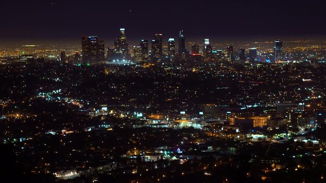 View of downtown Los Angeles from above at night