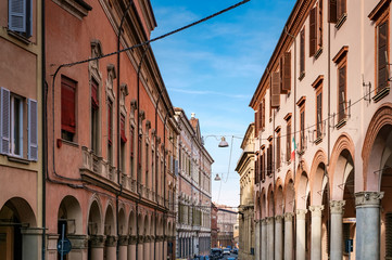 Fototapeta na wymiar View of Bologna porticoes. Via Galliera, Bolona, Emilia Romagna