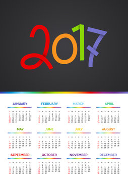 2017 Calendar - illustration Vector template of color. Weeks start on sunday. A4