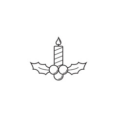Christmas holly berries with candle  icon, Merry Christmas 2016