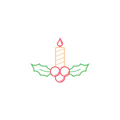 Christmas holly berries with candle  icon, Merry Christmas 2016