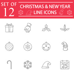 Happy New Year and Christmas line pictograms package, 2016 symbols collection, vector sketches, logo illustrations, colorful linear icons isolated on white background, eps 10.