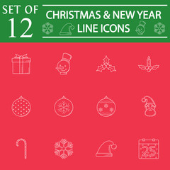 Fototapeta premium Happy New Year and Christmas line pictograms package, 2016 symbols collection, vector sketches, logo illustrations, colorful linear icons isolated on white background, eps 10.