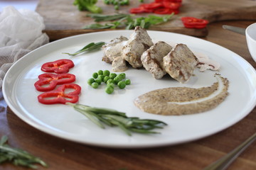 meat with sauce and vegetables
