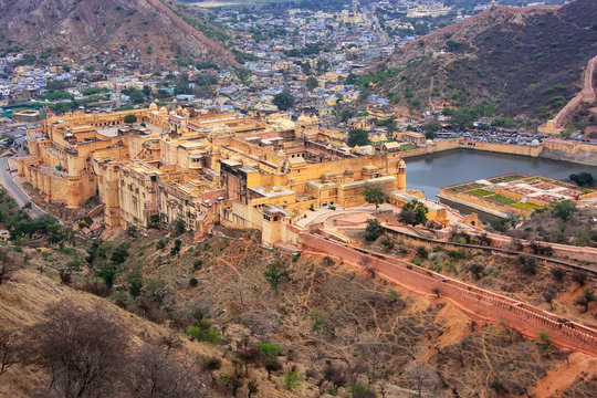 View of Amber Fort from Jaigarh Fort in Rajasthan, India