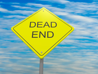 Yellow Road Sign Dead End Against A Cloudy Sky, 3d illustration