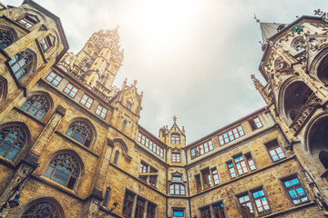 low angle view of townhall at munich - can alsow be used as an castle picture or something else - obrazy, fototapety, plakaty