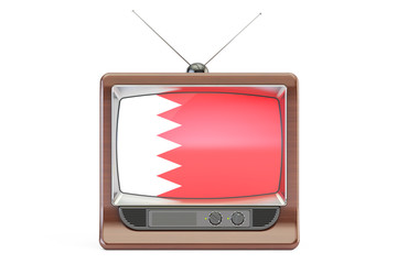 old tv with flag of Bahrain. Television concept, 3D rendering