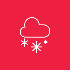 cloud snow snowflackes winter thin line outline white icon on red
