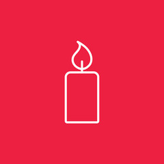 candle light burn wax white thin line outline icon on red backgr