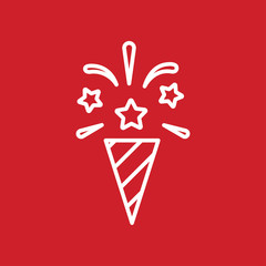 firework rocket spark line icon white on red