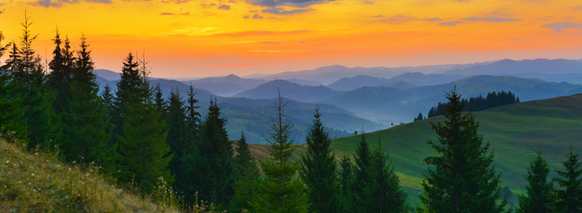 Panoramic view of dawn highland