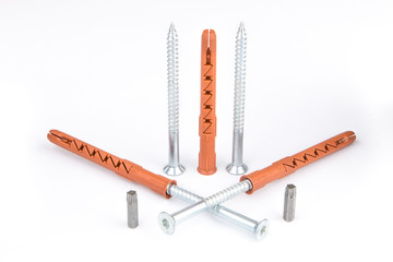 Plastic dowel or wall plugs pin with screws for bricks