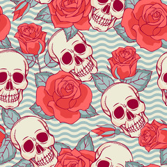 seamless pattern with skull and roses