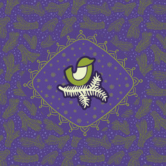 Christmas and New Year vintage ornate frame with little bird symbol