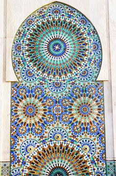 Detail of the decorations of Hassan II mosque in Casablanca, Morocco