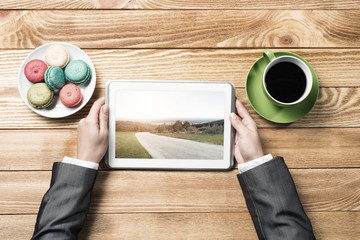 Businesswoman having coffee break
