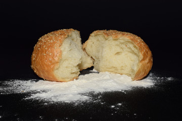 flour bun on a black background
