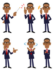 アフリカ系ビジネスマンの6パターンのポーズと仕草