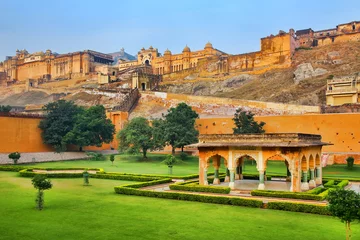 Acrylic prints Establishment work Amber Fort near Jaipur in Rajasthan, India