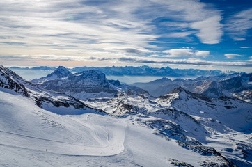 Ventina ski run, Breuil Cervinia, on a crisp winter day